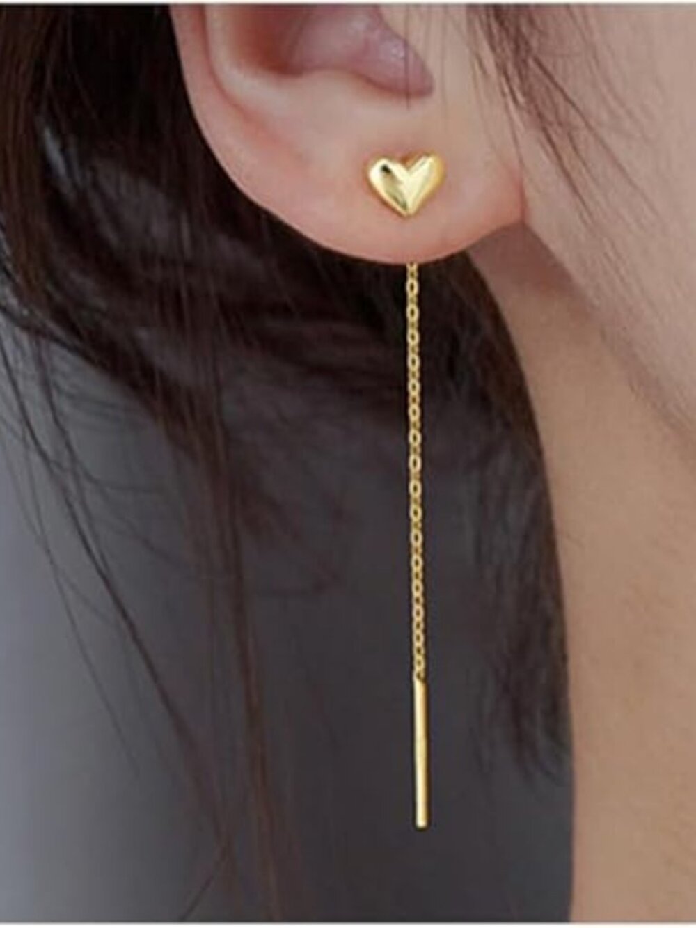 Gold Heart Threader Earrings Women’s Long Tassel Chain Dangle Jewelry